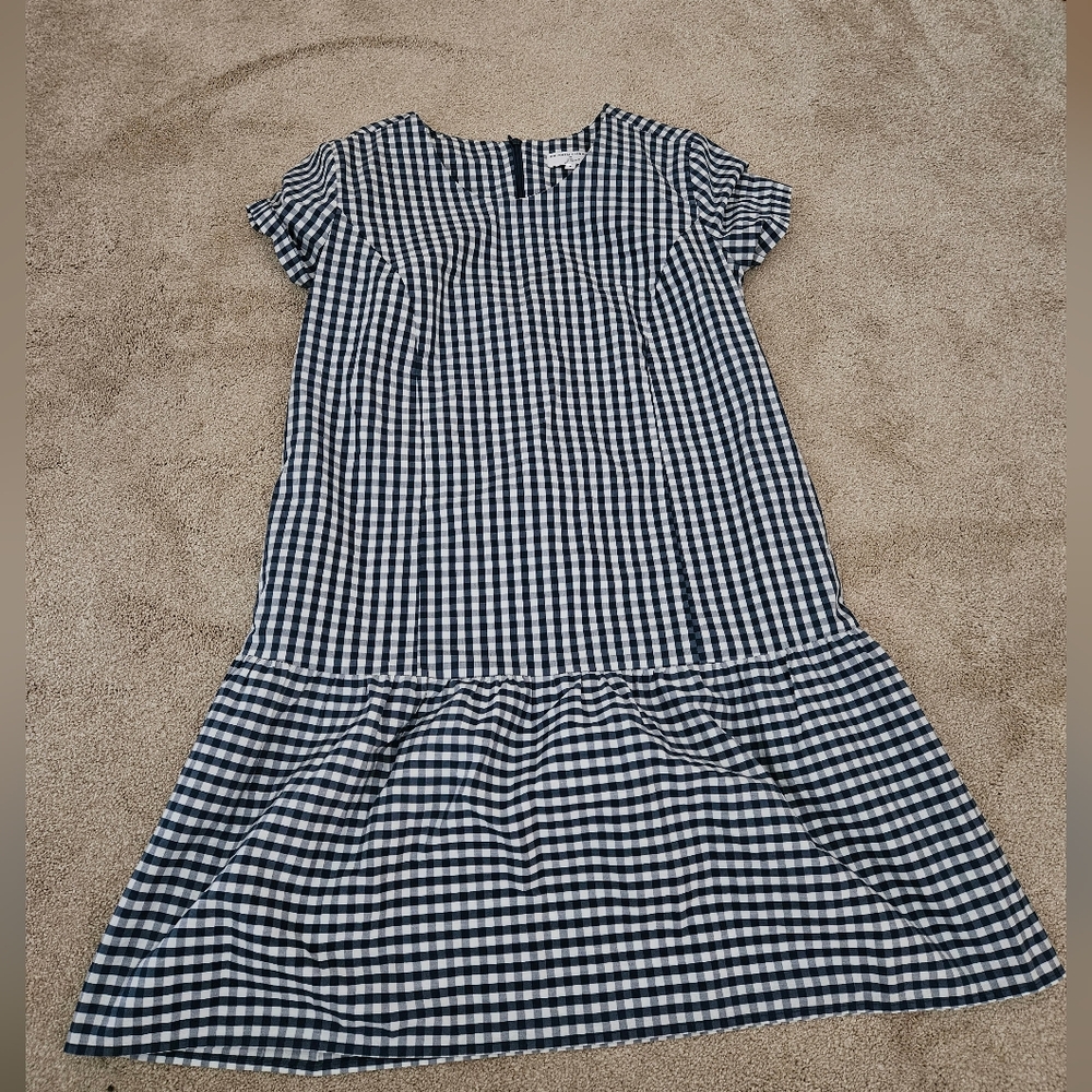Universal Standard x J.crew, Short Sleeve Navy And White Gingham Dress, Small